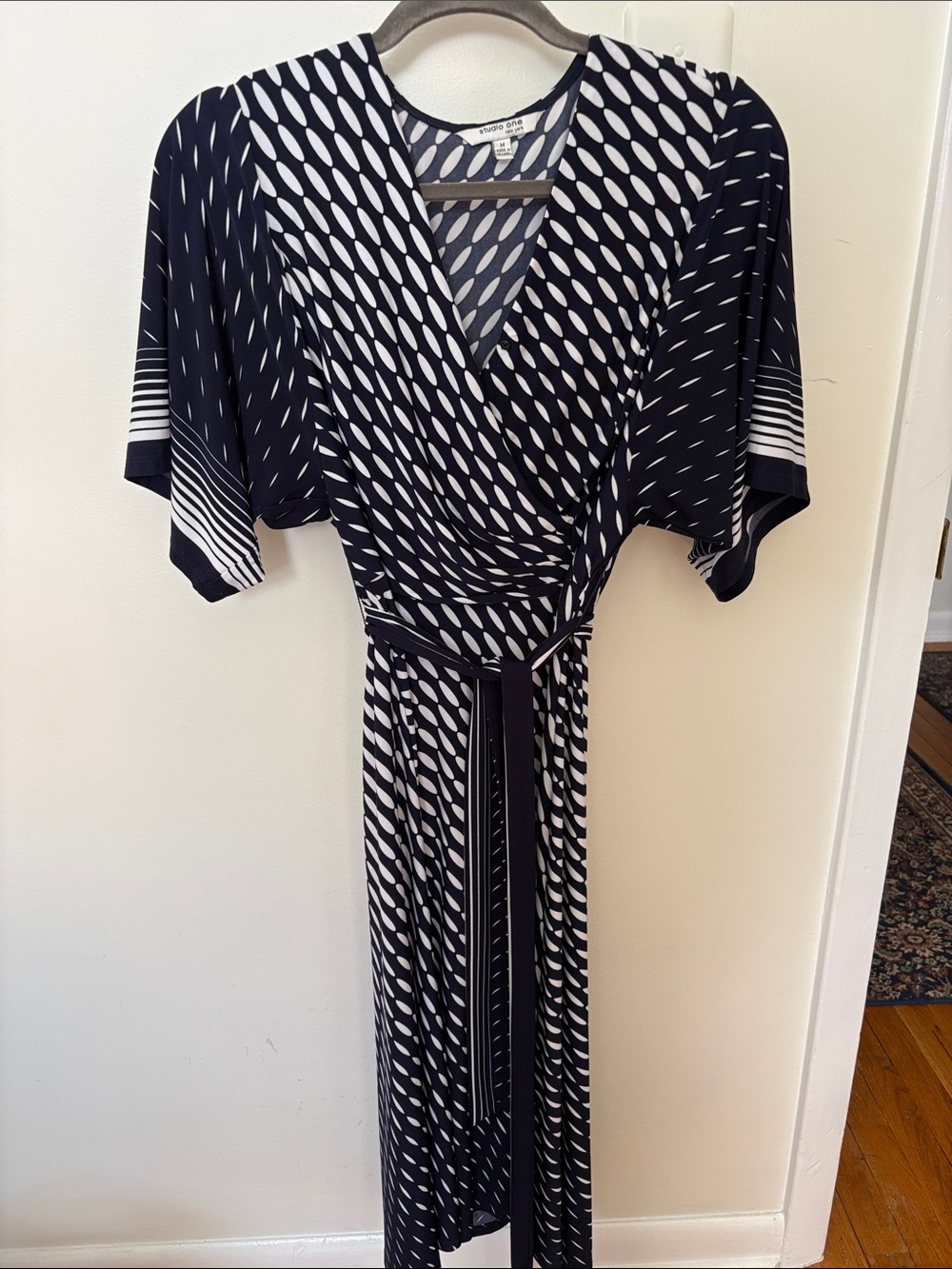 Studio One Navy and White Patterned Wrap Maxi Dress